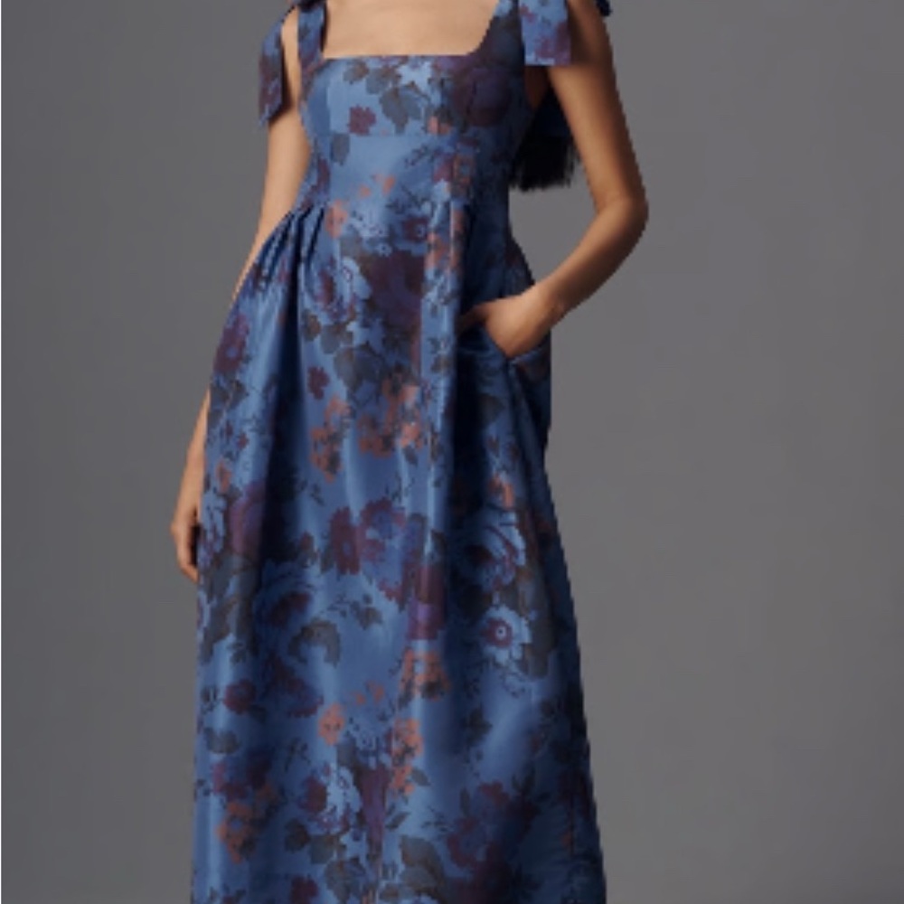 Maeve Blue Floral Dress Tie Strap Midi Dress